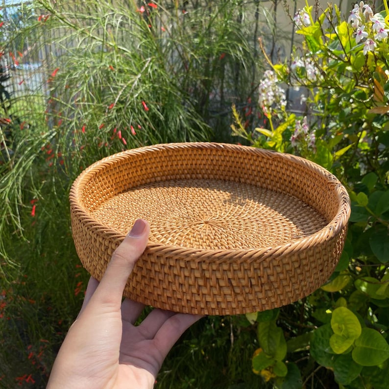 Round Rattan Tray - Etsy