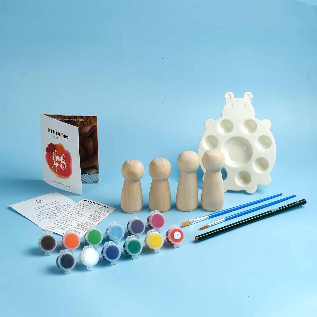 Painting Kit With Wooden Peg Dolls for Children's Activity and Play DIY