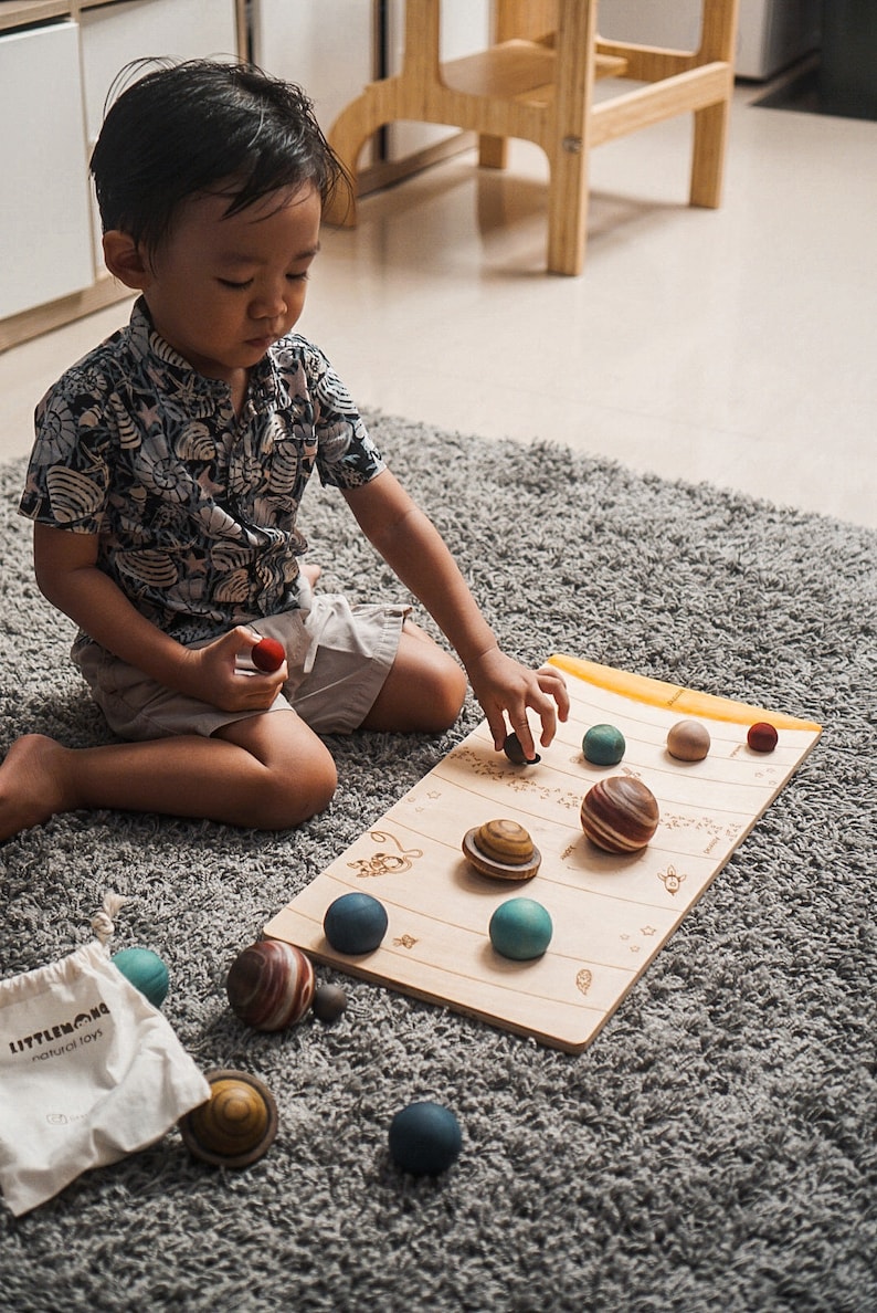 Solar System Model Toys Set Puzzle, Wooden Planets, and Montessori 3-Part Cards Natural image 1