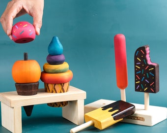 Wooden Ice Cream Toy - Ice Cream Cone and Popsicle Set