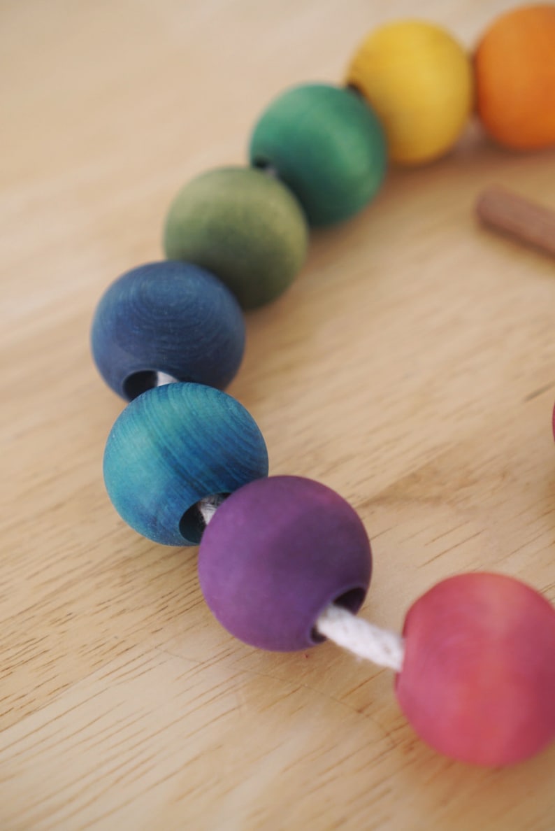 Wooden Lacing Beads Rainbow or Natural image 5