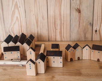 Natural Brown House Blocks, Wooden House Blocks Set