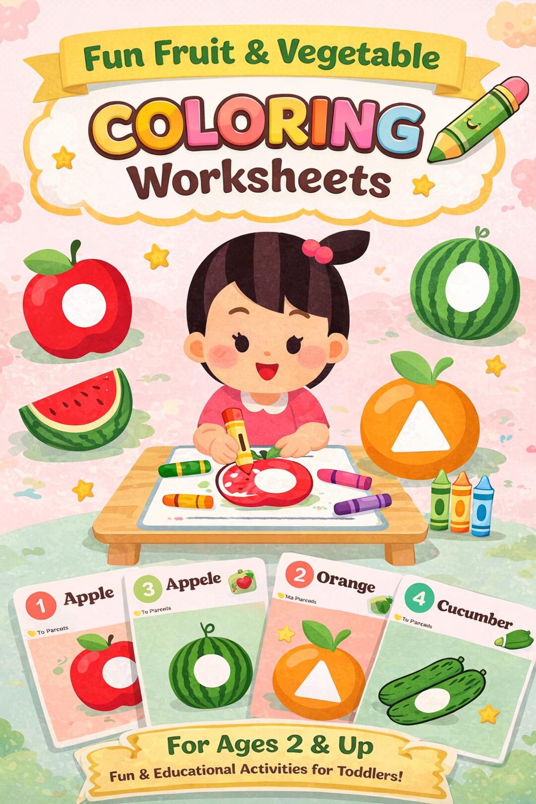 Digital Flash Cards Kids Educational Activity Coloring the White Parts ...