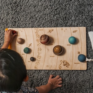 Solar System Model Toys Set Puzzle, Wooden Planets, and Montessori 3-Part Cards Natural image 3