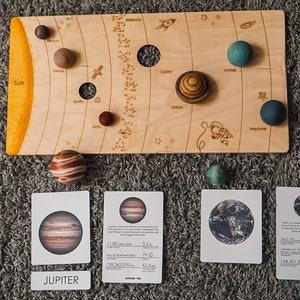 Solar System Model Toys Set Puzzle, Wooden Planets, and Montessori 3-Part Cards Natural image 2