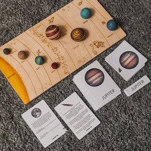 Solar System Model Toys Set Puzzle, Wooden Planets, and Montessori 3-Part Cards Natural image 8