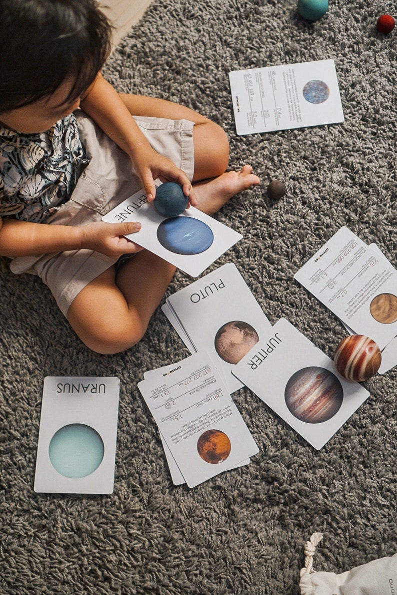 Solar System Model Toys Set Puzzle, Wooden Planets, and Montessori 3-Part Cards Natural image 5