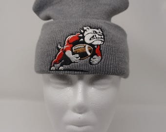 Bulldog voetbalbeanie - grijze gebreide muts voor sportfans | Warme Winter Game Day-pet