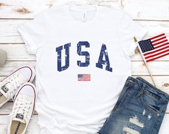 USA Distressed Shirt T-Shirt, 4th Of July Shirt, Patriotic Shirt, USA Shirt, America Shirt, Gift For Her, Cute USA Shirt