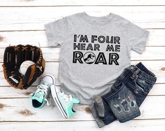 4th Birthday T-Shirt, I'm Four Hear Me Roar Shirt, 4th Birthday Shirt, Toddler Birthday Shirt, Youth Dinosaur Birthday Shirt, Cute Shirts