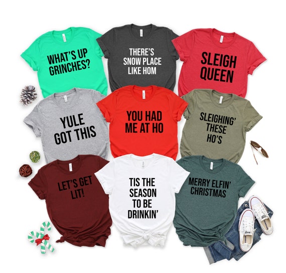 Frases divertidas de Navidad Camisetas unisex grupales Camisas de