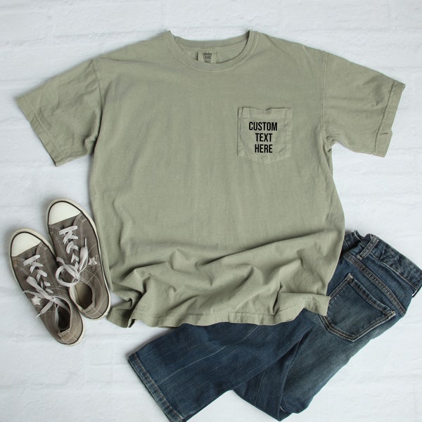 Custom Your Text Here Pocket + BACK  T-Shirt, Comfort Colors Garment Dyed Shirt, Gift For Dad, Custom Dad Shirt, Gift For Him, Father's Day