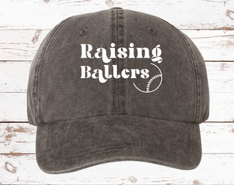 Raising Ballers Baseball Pigment Dyed Unstructured Baseball Cap, Baseball Mom, Baseball Game, Softball Game, Baseball Hat, Softball Mom