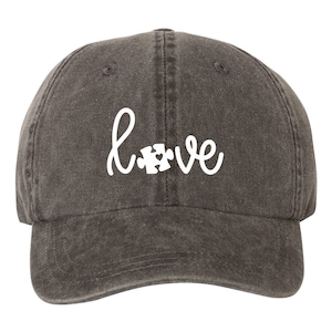 Love Autism Puzzle Pigment Dyed Unstructured Baseball Cap, Autism Awareness, Gift for Her, Gift for Him, Autism Hats, Autism Awareness