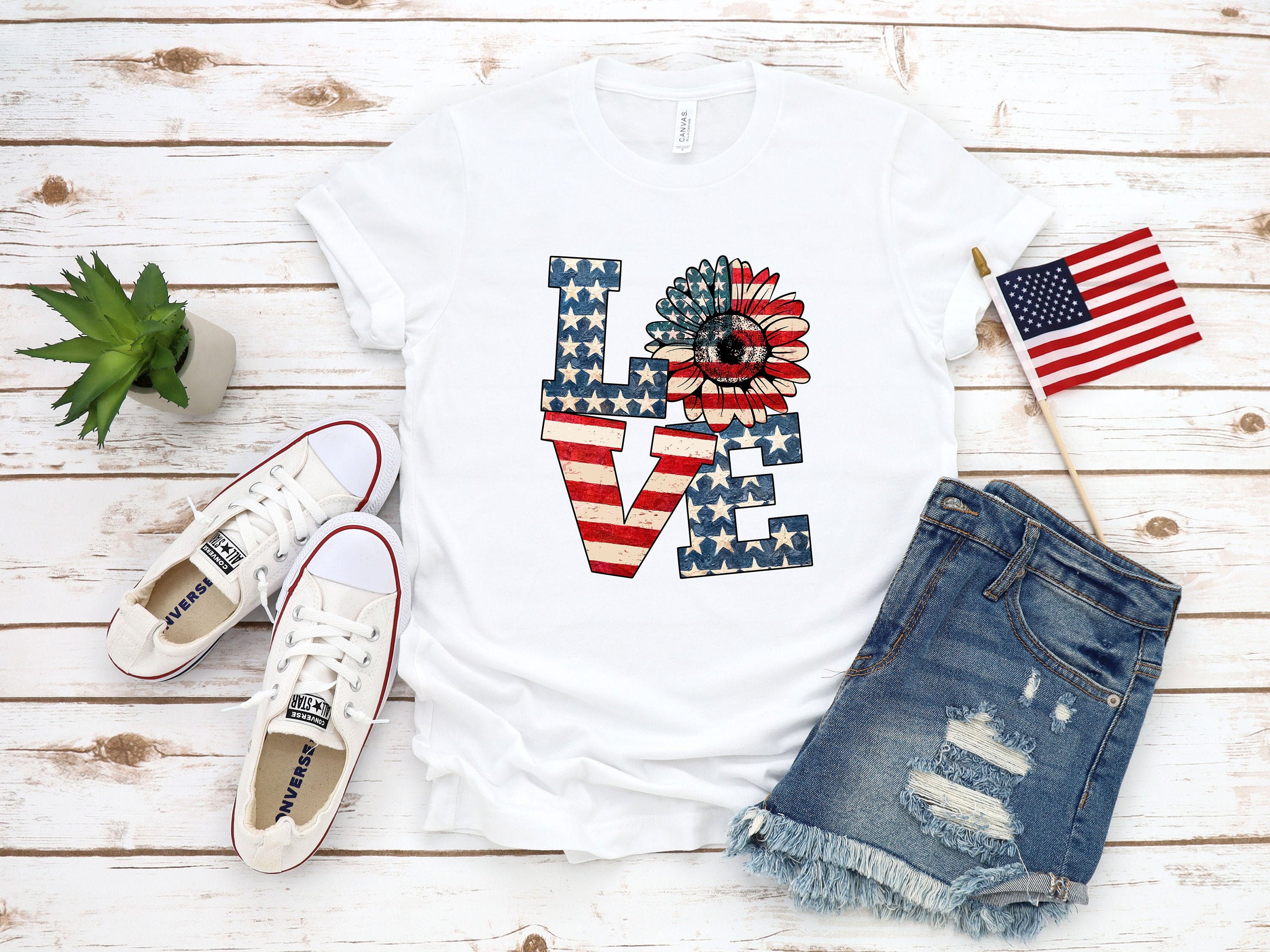 Simply Love US Flag Graphic Cuffed Sleeve T-Shirt