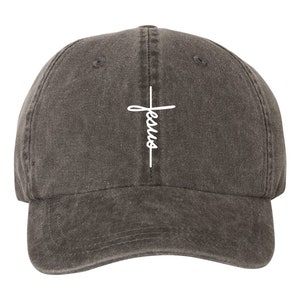 Jesus Cross Cursive Dyed Unstructured Baseball Cap, Jesus Hat, Gift For Her, Gift For Him, Jesus Cursive Hat, Jesus Hata, Gifts, Hats