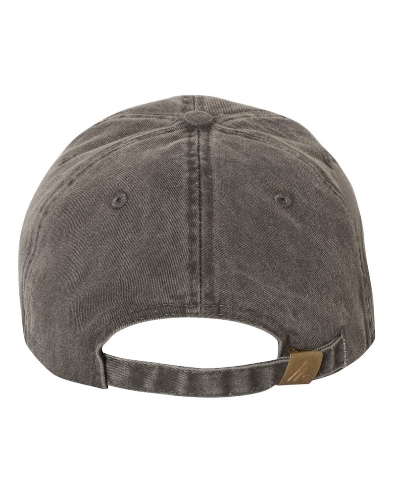 May include: A dark gray baseball cap with a brown leather strap and a small logo on the back.