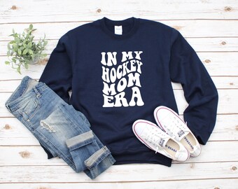In My Hockey Mom Era Groovy Heavy Blend Crewneck Sweatshirt, Hockey Sweater, Hockey Mom Sweater, Game Day, Hockey Sweater, Hockey Season