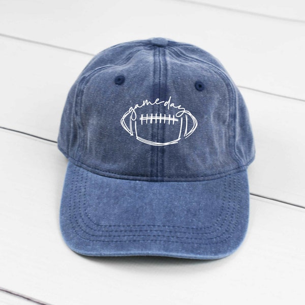 Game Day Football Drawing Pigment Dyed Unstructured Baseball Cap, Football Mom, Football Game, Game Day, Football Hat More Color Options