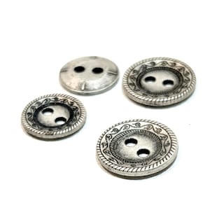 12mm | 15mm Cast Metal Concho Buttons: 1/2" | 5/8" Silver Southwest Vintage 70s Buttons (Set of 6-50)