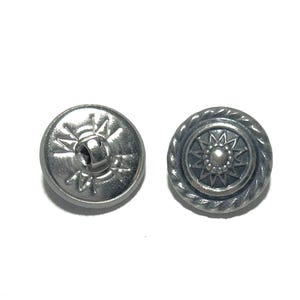 Set of Waterbury Sunburst Buttons - 3/4&quot; | 19mm | 30L - Southwest Metal Dome Shank - Authentic Vintage Silver Metal Designer Buttons [B3558]