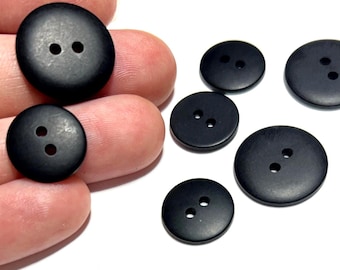 15mm | 19mm Matte Resin Shirt Button: 5/8" | 3/4" BLACK Vintage Coordinating Buttons (Set of 6-50)
