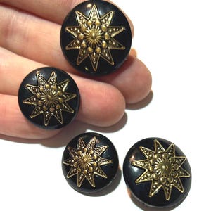 21mm | 25mm Ornamental Star Buttons: 7/8" | 1" Black/Gold Vintage Buttons (Set of 4-24)