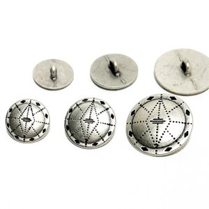 Set of 2-24 Cast Metal Shank Buttons - 3 Sizes: 5/8&quot; | 11/16&quot; | 7/8&quot; - Southwest Concho Tooled Leather Silver Vintage 70s Button Set [B278]