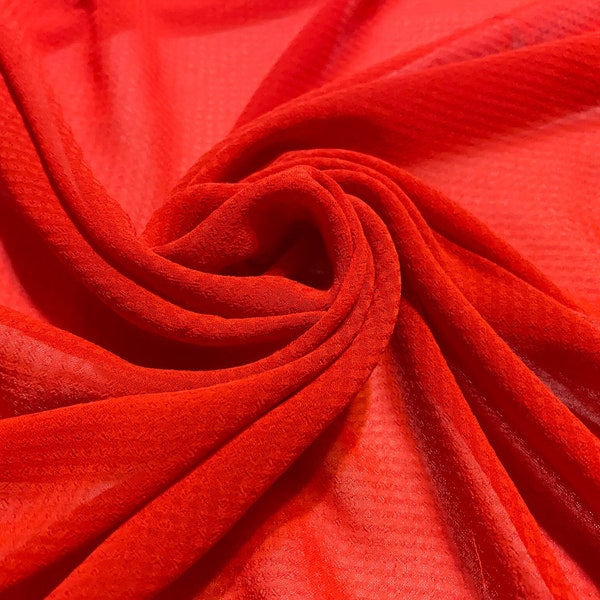 Vintage Dobby Georgette w/ Subtle Detail - 44" Wide - BRIGHT RED - Woven Small Scale Box - Deadstock Vintage 70s Fabric by the Yard [F1462]