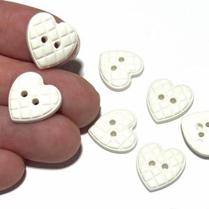 Set of 4-24 HEART Buttons - 5/8&quot; | 24L | 15mm - 2-Hole Opaque White MATTE - Plaid Linear Design - Small Vintage 80s Buttons [B4402]
