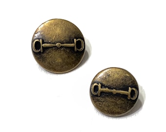 Set of 2-24 Snafflebit Buttons - 2 Size Options: 13/16&quot; & 5/8&quot; - Brass Solid Metal Round Shank - Equestrian Southwestern Horse Riding [B245]