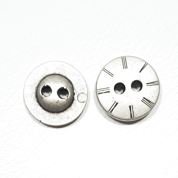 Set of 2-24 Clock Face Cast Metal Buttons - 5/8" | 15 mm - Geometric / Thick Round 2-hole - Unique! High Quality Vintage 70s Buttons [B1022]