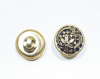 Rococo Gold Metal Floral Shank Buttons - 5/8 in | 24 L | 15 mm - Authentic Vintage - Modern Costume Gold Decorative Metal Button [B1024]