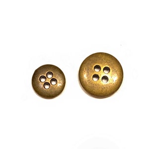 Set of 4-24 SMALL Solid Brass Cast Metal 4-Hole Buttons - 7/16&quot; or 9/16&quot; - Great Weight! High Quality Vintage Metal Buttons [B2065 | B2066]