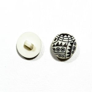 Set of 2-24 Graphic Artsy Buttons - 5/8&quot; | 15mm - Black & White Doodle Dome Shank Keith Haring Style Op Art High Quality 80s Vintage [B365]