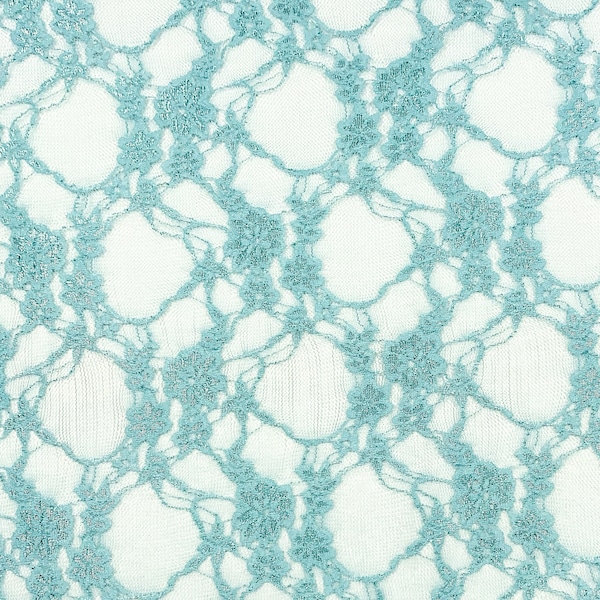 Stretch Lace - Aqua / Spearmint Blue - Subtle Metallic Thread / Embroidery - Mesh Lace Floral - Apparel Fabric by the Yard [F0397]