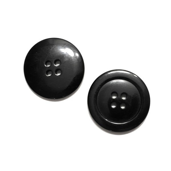 Huge 1 1/8" Glossy Black Button - 28 mm | 44 L - 4-Hole / Round w/ Rim - Oversize Authentic Vintage Classic Costume / Coat Button [B3214]