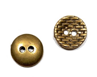 Set of 4 Cast Metal Buttons - 5/8 in | 16 mm | 24L - 2-Hole Concave Brick / Geometric - Rare! Vintage Bronze / Brass / Gold Button [B1020]