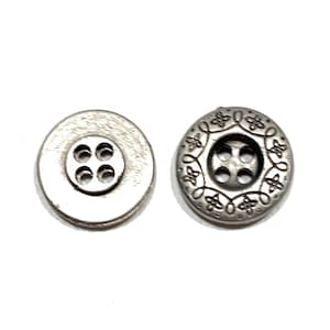 Set of Linear Loop - 5/8&quot; | 15 mm - Great Patina! - Thick / Cast Metal / Antique Silver - Round 4-hole - Vintage 70s Metal Buttons [B1013]