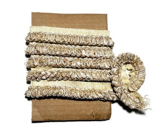 1 YD12" lusdecor: 1/2" lusfranje TAN-GOUD/CRME kussens/restanten stoffering
