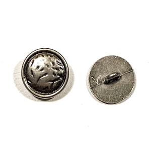 Set of 4-24 Hammered Metal 5/8&quot; Button - Round / Shank - Antique Silver - 5/8 inch | 16mm - Cast Metal - Nice Weight - Vintage Button [B402]