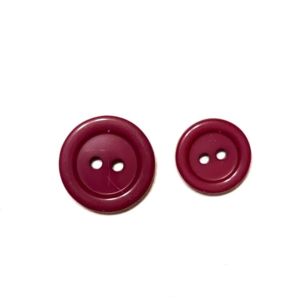 Glossy WINE RED Buttons - 2 Size Options: 3/4" or 9/16" - 2-Hole / Round Rim Shirt Buttons - High Quality Vintage 70s Button Sets [B3244]