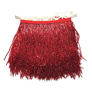 6" LONG Czech Glass Beaded RED Fringe: Vintage 70s KAHANER Handstrung Trim (1-4YDS)