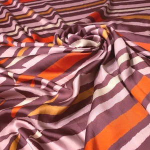 Satin Charmeuse Twill - Boho Border Print - Blush / Burgundy / Orange - Deco / Geometric - Deadstock Apparel Fabric by the Yard [F1091]
