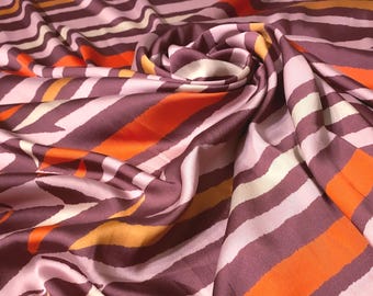 Satin Charmeuse Twill - Boho Border Print - Blush / Burgundy / Orange - Deco / Geometric - Deadstock Apparel Fabric by the Yard [F1091]