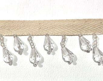 NOT Plastic 1.25 White//Clear 100/% Glass Crystal Beaded Fringe Trim CBF-2//1