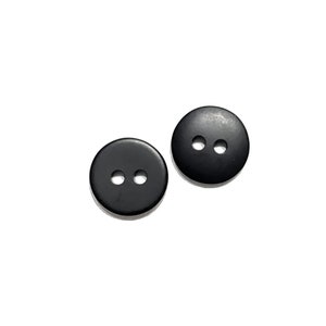 Set of 6-100 Matte 1/2&quot; BLACK Resin Buttons - 12.5 mm | 20L - Flat Solid Black - 2-Hole Round - Vintage 60s Shirt / Blouse Buttons [B3196]