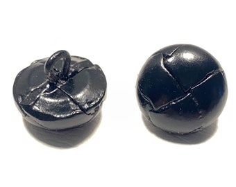 15mm REAL LEATHER Woven Coat Buttons: 5/8" BLACK w/ Metal Shank | Vintage 70s Deadstock Buttons (Set of 8)
