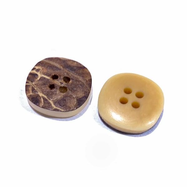 Set of 6 Tree Bark Textured Wood Buttons - 3/4" | 19 mm - Thick Rounded Square - Smooth Polished Back - Vintage 70s Wooden Button [B605]