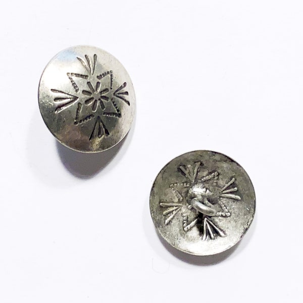 Set of 2-24 Stamped Silver Buttons - 3/4 inch -  Round Antique Silver Dome - Vintage Native American Style - Shank Button [B139]